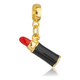Berloque Batom De Mulher Banhado A Ouro 18k Premium