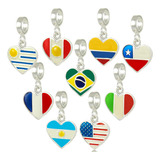 Berloque Charms Bandeira Coração Pais Colombia Prata 925 