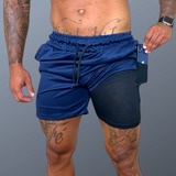 Bermuda 2 Em 1 Short Duplo Com Bolso Academia Treino