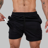 Bermuda 2 Em 1 Short Duplo Esportivo Com Bolso Academia Run 