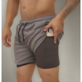 Bermuda 2 Em 1 Short Duplo Esportivo Com Bolso Academia Run 