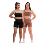 Bermuda E Top Conjunto Fitness Zero Transparencia Kit 4 Peça