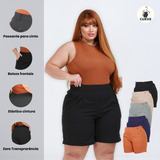Bermuda Feminina Plus Size Linho Corte Alfaiataria Social