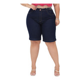 Bermuda Jeans Ciclista Feminina Plus Size Cintura Alta
