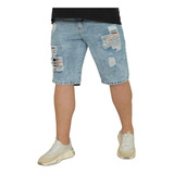 Bermuda Jeans Masculina Plus Size Tamanho Grande Desfiada