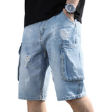 Bermuda Masculina Emolly & Ye Jeans Calças De 7 Pontos
