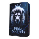 Bíblia Sagrada Evangélica Letra Gigante Com Índice Leão Rei Azul Masculino Promoção Arc Sb Linda Capa Luxo