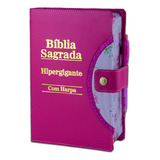 Biblia Sagrada Letra Hipergigante Botão Pink C Harpa Capa Dura João Ferreira De Almeida