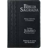Bíblia Sagrada Letra Jumbo + Harpa Pr Arabesco Preta Super Luxo Gospel
