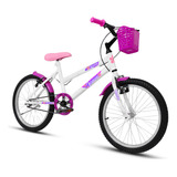 Bicicleta Aro 20 Feminina Infantil C/ Cesta Descanso Lateral