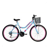 Bicicleta Aro 26 Feminina Athor Musa 18v Aro Aero C/cesta Cor Azul/rosa