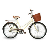 Bicicleta Aro 26 Feminina Cesta Bike Passeio Vintage Retrô Cor Bege Com Marrom Tamanho Do Quadro 17