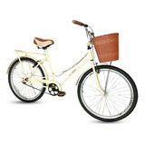 Bicicleta Aro 26 Feminina Cesta Bike Passeio Vintage Retrô Cor Bege Tamanho Do Quadro 17