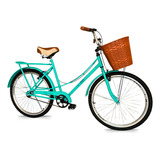 Bicicleta Aro 26 Feminina Cesta Bike Passeio Vintage Retrô Cor Verde-claro Tamanho Do Quadro 17