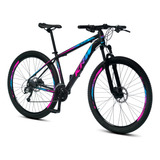 Bicicleta Aro 29 Krw Alumínio 24 Vel Freio A Disco Suspensão Dianteira X42 Cor Preto/rosa E Azul Tamanho Do Quadro 17
