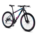 Bicicleta Aro 29 Krw S60 Mountain Bike 24 Velocidads Câmbios Shimano Freio A Disco Suspensão Dianteira Preto Azul E Rosa Tamanho Quadro 15.5
