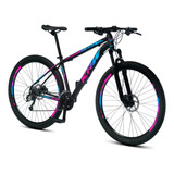 Bicicleta Bike Aro 29 Krw X51 Mountain Bike Câmbio 21 Velocidades Freio A Disco Amortecedor Suspensão Dianteira Preto Rosa E Azul Tamanho Quadro 15.5