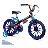 Bicicleta De Passeio Infantil Nathor Aro 16 Tech Boys Aro 16 Freios V-brakes Cor Preto/azul/azul-celeste Com Rodas De Treinamento