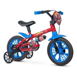 Bicicleta De Passeio Nathor Marvel Spider Man Spiderman Aro 12 Freio Tambor Cor Azul/vermelho/preto Com Rodas De Treinamento