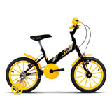 Bicicleta Infantil Aro 16 3 4 5 6 7 8 Anos Com Rodinha Kids Cor Preto - Amarelo