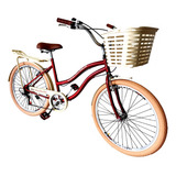 Bicicleta Maria Clara Bikes Passeio Aro 26 Urbana Vintage Retrô Com Cesta De Vime Cor Vermelho Tamanho Do Quadro 17 