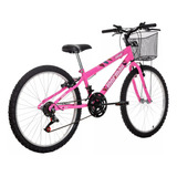 Bicicleta Mormaii Safira Aro 24 Rosa 18 Marchas Com Cesta