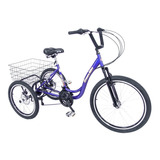 Bicicleta Triciclo Alumínio Aro 26 Marchas Freio Disco Azul