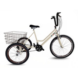 Bicicleta Triciclo Retrô Creme/marrom - Aro 26 - Mont. Hiper