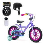 Bicicleta Unicórnio Aro 14 Com Rodinhas Squeeze E Capacete