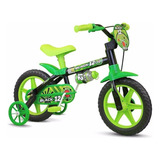 Bicicleta Urbana Infantil Nathor Black 12 Freios Tambor Cor Preto/verde Com Rodas De Treinamento