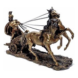 Biga Romana Gladiador Carruagem Cavalos Estatueta Veronese Cor Bronze