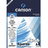  Bloco De Papel Canson Aquarela Mix Media 12 Folhas 300g A4