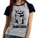 Blusa Baby Look Camiseta The Mandalorian Perfil Star Wars