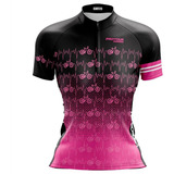 Blusa Ciclista Feminina Pro Tour Chiclete Com Bolsos Uv50+