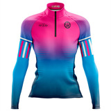 Blusa Ciclista Feminina Pro Tour Degrade Rosa Proteção Uv+50