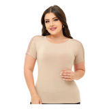 Blusa Feminina Baby Look Rendada Na Manga Curta Delicada