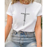 Blusa T-shirt Camiseta Feminina Jesus Cruz Algodão Casual