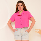 Blusinha Social Com Botões Feminina Blusa Croped Manga Curta