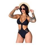 Body Maiô Tiras Biquini Fita Cintura Alta Hot Pant Fenda Cor