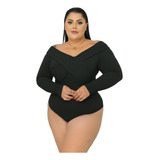 Body Plus Size Ciganinha Ombro A Ombro Detalhe Transpassado