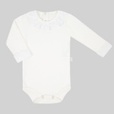 Body Polo Manga Longa Gola C/gliper Renda Bebê Menina Branco