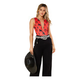 Body Regata Feminino Oncinha Estampado Rosa