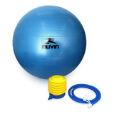 Bola De Pilates 65cm Muvin Antiestouro Suporta Até 300kg Com Bomba Ginástica Fitness Pilates Yoga Fisioterapia Fortalecimento Cor Azul