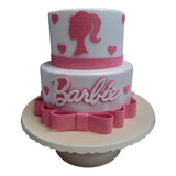 Bolo Fake Tema Barbie 2 Andares Feito Em Isopor E Eva 