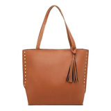 Bolsa De Ombro Grande Feminina Trabalho Passeio Linda Couro Cor Caramelo Desenho Do Tecido Liso