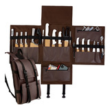 Bolsa Porta Facas, 16 Bolsos, Chef, Couro Legítimo Marrom