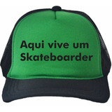 Boné Trucker Coloridos Oldschool Aqui Vive Um Skateboarder