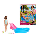 Boneca Articulada Barbie Praia Maiô Verde Com Piscina Glam