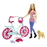 Boneca Barbie Bicicleta Com Pets Cachorros Acessórios Mattel