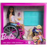 Boneca Barbie Cadeira De Rodas E Cachorro De Serviço Mattel